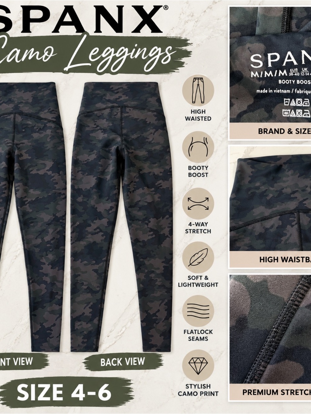 SPANX Kids Camo Leggings - Black & Olive
